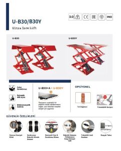 UNITE U-B30-Y 2 Metre/3 TON Makaslı/Havalı Kilit/Kilitli Rampa Lift 380V