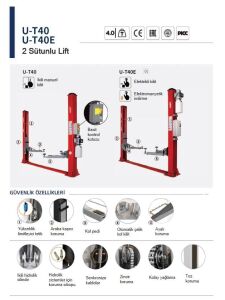 UNITE U-T40EF 2 Sütunlu Üstten Bağlantı Oto Kilitli Lift 380V (1STN)