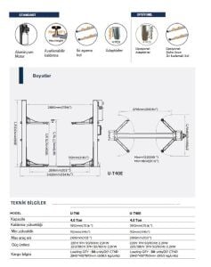 U-T40E UNITE 2 SÜTUNLU LIFT 4 TON ELEKTRIKLI KILITLEME 380V  (1 STN)