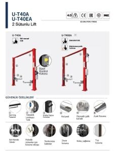 UNITE U-T40EA 2 Sütunlu Üstten Bağlantı Oto Kilitli Lift 380V (1 STN)